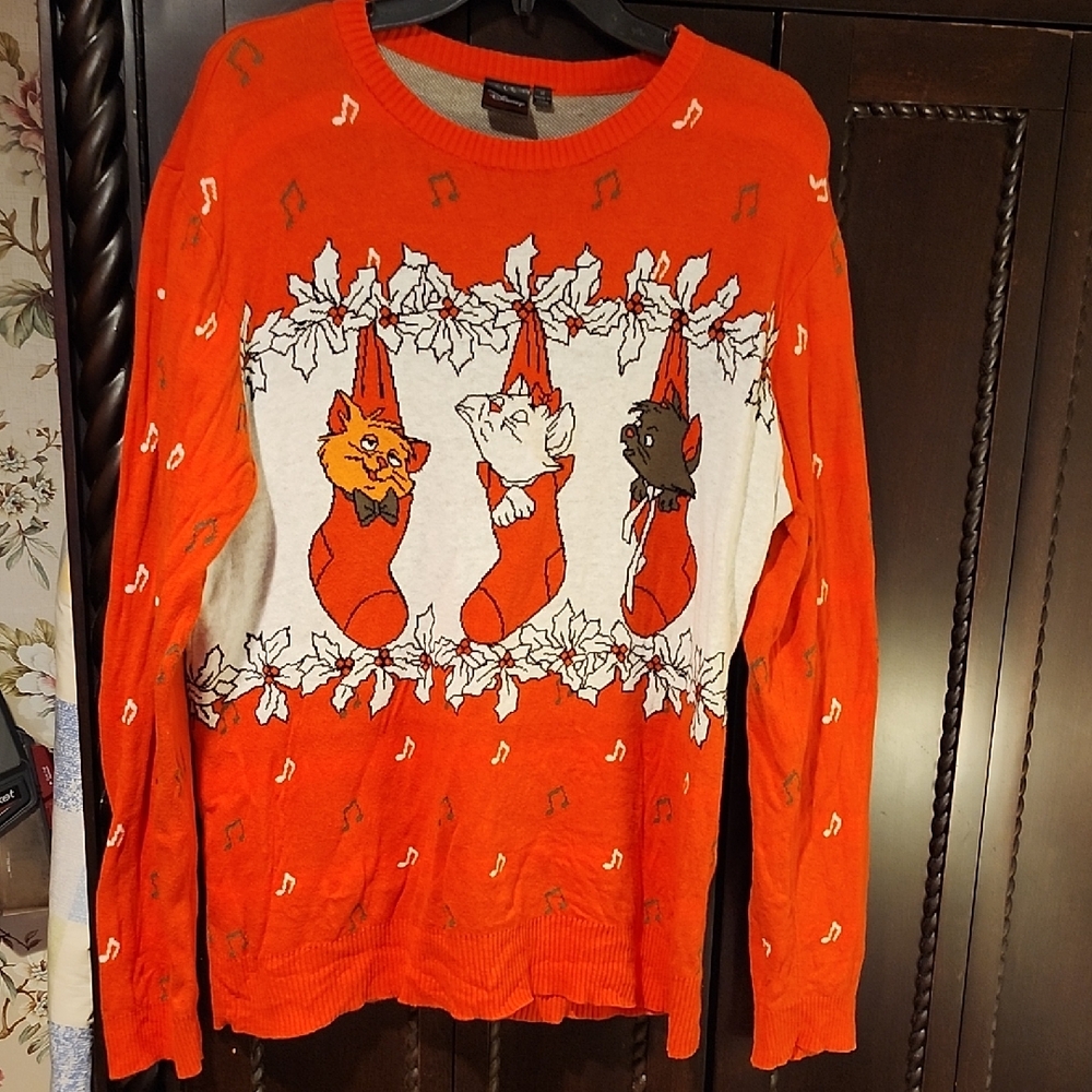 Disney Aristocats in Stockings Orange Holiday Sweater